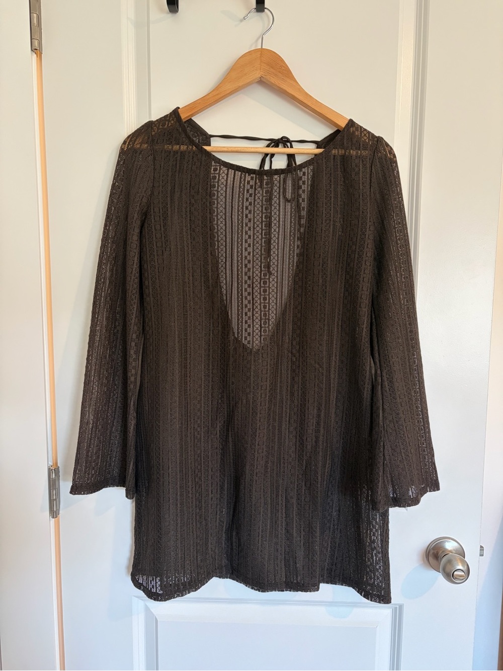 Dippin Daisys Veranda Black Sheer Crochet Lace Long Sleeve Coverup Mini Dress L